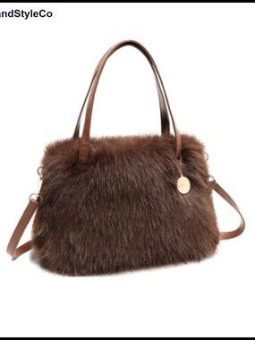 Faux Fox Fur Purse Crossbody Bag Furry Handbag Convertible